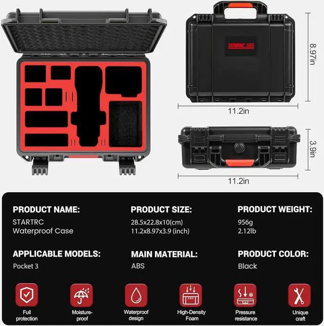 Alt view image 7 of 7 - OSMO Pocket 3 Hard Case, Multifunctional Portable Waterproof Hard Case for DJI OSMO Pocket 3 Creator Combo Camera Accessories