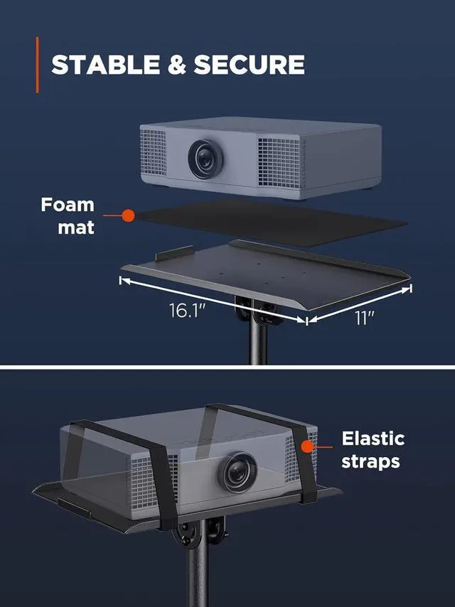 Alt view image 7 of 7 - Projector Tripod Stand, Foldable Projector Stand, Multipurpose Laptop Stand with Removable Mouse Tray, Adjustable Height 25-63 inch, Outdoor Movie Projector Stand, AMPS03