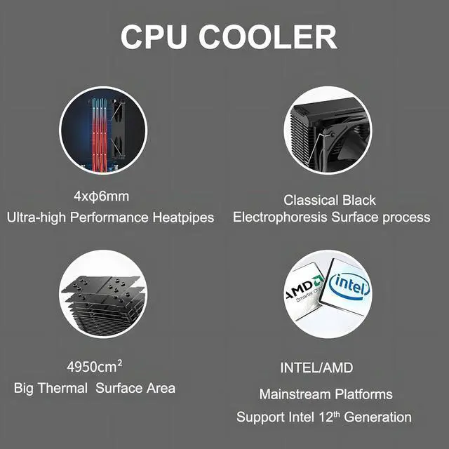 Alt view image 3 of 7 - Premium CPU Cooler, PWM 130mm Fan, 180W TDP CPU Air Cooler, Nickel-Plated Anti-oxidant Protective Layer AM4 CPU Cooler for AM5, Ryzen, Intel LGA 1700/1200/115X (Paladin EX400)