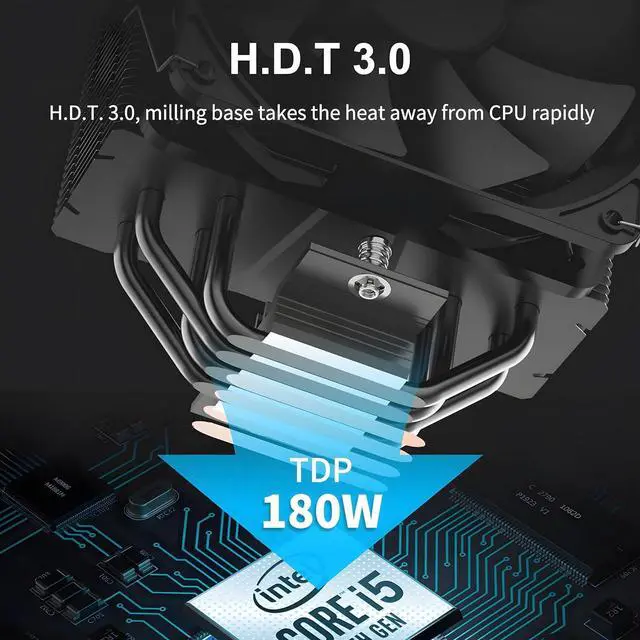 Alt view image 4 of 7 - Premium CPU Cooler, PWM 130mm Fan, 180W TDP CPU Air Cooler, Nickel-Plated Anti-oxidant Protective Layer AM4 CPU Cooler for AM5, Ryzen, Intel LGA 1700/1200/115X (Paladin EX400)