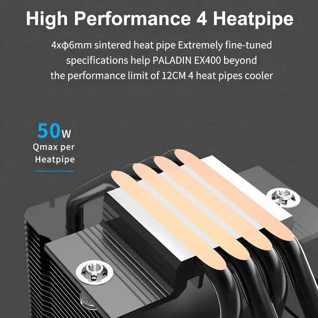 Alt view image 6 of 7 - Premium CPU Cooler, PWM 130mm Fan, 180W TDP CPU Air Cooler, Nickel-Plated Anti-oxidant Protective Layer AM4 CPU Cooler for AM5, Ryzen, Intel LGA 1700/1200/115X (Paladin EX400)