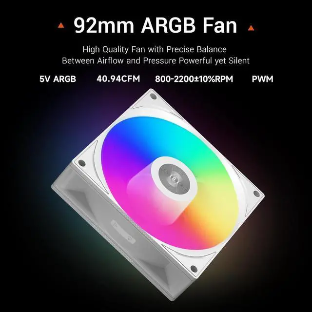 Alt view image 2 of 7 - ARGB Air CPU Cooler, 4 Next-Gen Heatpipes Air Cooler, Hydraulic Bearing 2200RPM High Pressure 92mm Fan, 180W TDP CPU Air Cooler,for AMD AM4/AM5/Intel LGA 115X/1200/1700/18XX White