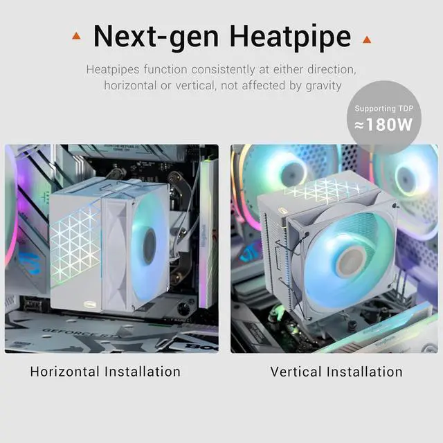 Alt view image 6 of 7 - ARGB Air CPU Cooler, 4 Next-Gen Heatpipes Air Cooler, Hydraulic Bearing 2200RPM High Pressure 92mm Fan, 180W TDP CPU Air Cooler,for AMD AM4/AM5/Intel LGA 115X/1200/1700/18XX White