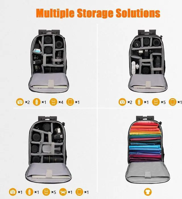 Alt view image 3 of 7 - Camera Backpack Bag with Laptop Compartment 15.6" for DSLR/SLR Mirrorless Camera Waterproof, Camera Case Compatible for Sony Canon Nikon Camera and Lens Tripod Accessories Black
