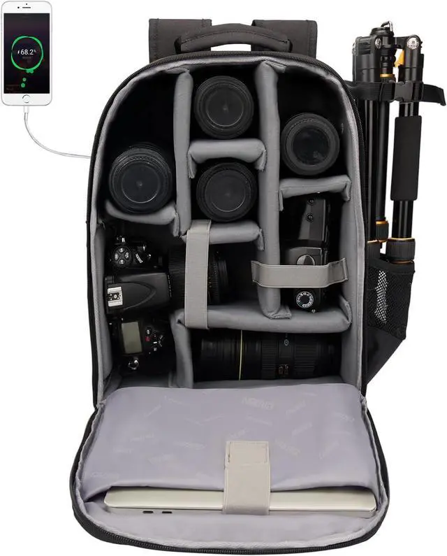 Main image of Camera Backpack Bag with Laptop Compartment 15.6" for DSLR/SLR Mirrorless Camera Waterproof, Camera Case Compatible for Sony Canon Nikon Camera and Lens Tripod Accessories Black