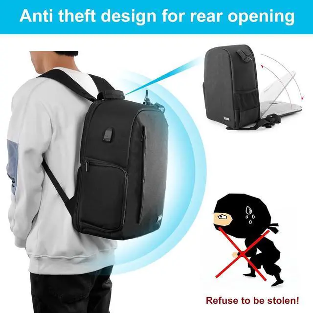 Alt view image 2 of 7 - Camera Backpack Bag for DSLR/SLR Mirrorless Camera Waterproof with 15.6 inch Laptop Compartment, USB Charging Port, Tripod Holder, Rain Cover, Camera Case Compatible for Sony Canon Nikon Black L
