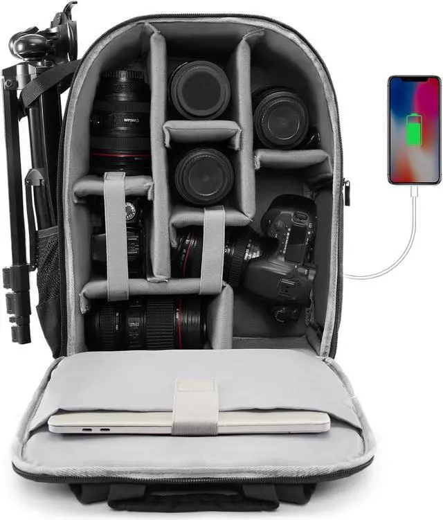 Main image of Camera Backpack Bag for DSLR/SLR Mirrorless Camera Waterproof with 15.6 inch Laptop Compartment, USB Charging Port, Tripod Holder, Rain Cover, Camera Case Compatible for Sony Canon Nikon Black L