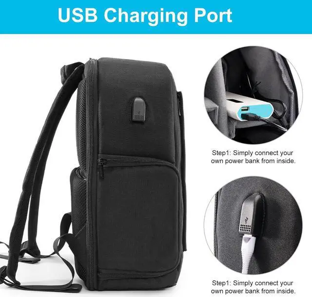 Alt view image 4 of 7 - Camera Backpack Bag for DSLR/SLR Mirrorless Camera Waterproof with 15.6 inch Laptop Compartment, USB Charging Port, Tripod Holder, Rain Cover, Camera Case Compatible for Sony Canon Nikon Black L