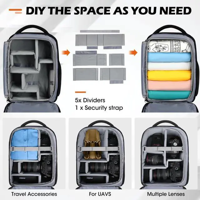 Alt view image 5 of 7 - Camera Bag Professional Camera Backpack for DSLR SLR Mirrorless Camera Waterproof Camera Laptop Backpack 14 Inch with Rain Cover Anti Theft Travel Camera Case Large Capacity Photography Backpack Black