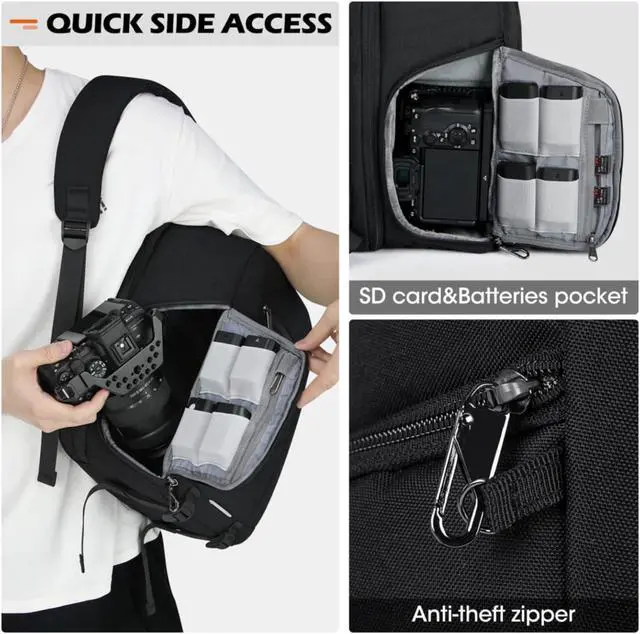 Alt view image 3 of 7 - Camera Bag Professional Camera Backpack for DSLR SLR Mirrorless Camera Waterproof Camera Laptop Backpack 14 Inch with Rain Cover Anti Theft Travel Camera Case Large Capacity Photography Backpack Black