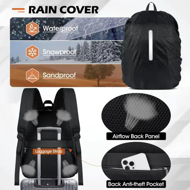 Alt view image 4 of 7 - Camera Bag Professional Camera Backpack for DSLR SLR Mirrorless Camera Waterproof Camera Laptop Backpack 14 Inch with Rain Cover Anti Theft Travel Camera Case Large Capacity Photography Backpack Black