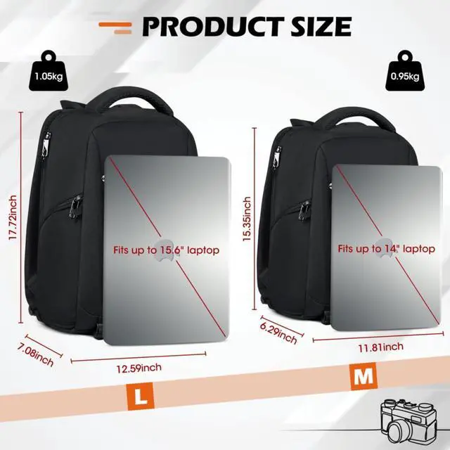 Alt view image 7 of 7 - Camera Bag Professional Camera Backpack for DSLR SLR Mirrorless Camera Waterproof Camera Laptop Backpack 14 Inch with Rain Cover Anti Theft Travel Camera Case Large Capacity Photography Backpack Black