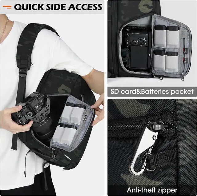 Alt view image 3 of 7 - Camera Bag Backpack Professional for DSLR SLR Mirrorless Camera Waterproof Camera Laptop Backpack 14 Inch with Rain Cover Anti Theft Travel Camera Case Large Capacity Photography Backpack Camouflage