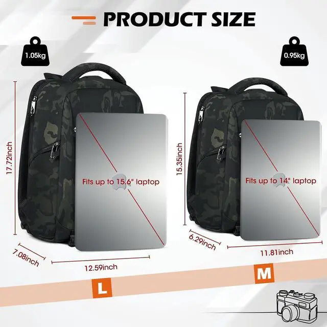 Alt view image 7 of 7 - Camera Bag Backpack Professional for DSLR SLR Mirrorless Camera Waterproof Camera Laptop Backpack 14 Inch with Rain Cover Anti Theft Travel Camera Case Large Capacity Photography Backpack Camouflage