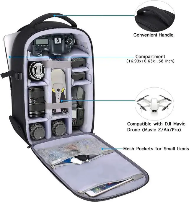 Alt view image 2 of 7 - Camera Backpack, DSLR/SLR/Mirrorless Photography Camera Bag 15-16 inch Waterproof Hardshell Case with Tripod Holder&Laptop Compartment Compatible with Canon/Nikon/Sony, Black