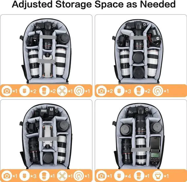 Alt view image 3 of 7 - Camera Backpack, DSLR/SLR/Mirrorless Photography Camera Bag 15-16 inch Waterproof Hardshell Case with Tripod Holder&Laptop Compartment Compatible with Canon/Nikon/Sony, Black