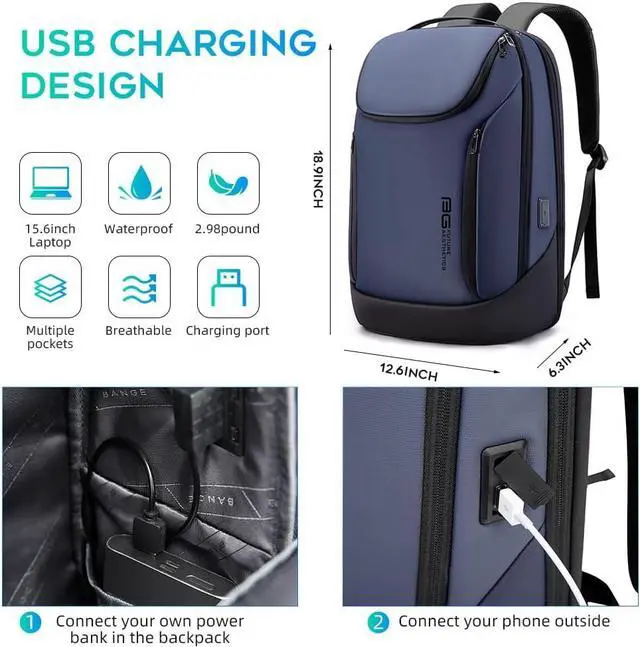 Alt view image 5 of 6 - Business Smart Backpack Waterproof fit 15.6 Inch Laptop Backpack with USB Charging Port,Travel Durable BackpackBlue