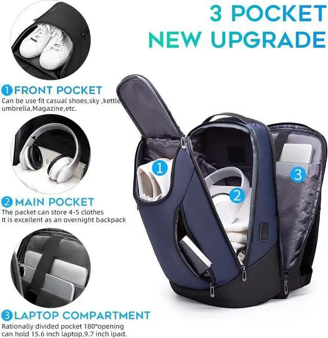 Alt view image 2 of 6 - Business Smart Backpack Waterproof fit 15.6 Inch Laptop Backpack with USB Charging Port,Travel Durable BackpackBlue