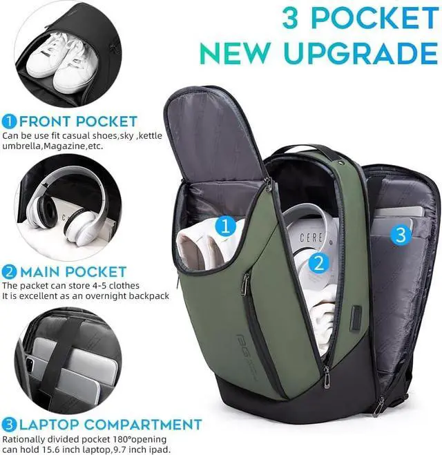 Alt view image 2 of 6 - Business Smart Backpack Waterproof fit 15.6 Inch Laptop Backpack with USB Charging Port,Travel Durable Backpack Green