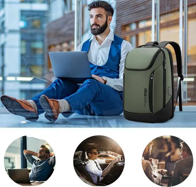 Alt view image 6 of 6 - Business Smart Backpack Waterproof fit 15.6 Inch Laptop Backpack with USB Charging Port,Travel Durable Backpack Green