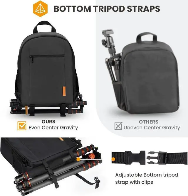 Alt view image 3 of 7 - Camera Bag DSLR Camera Backpack with Waterproof Raincover Laptop Compartment Photography Backpack Case Photo Bag for Women Men Photographers DSLR SLR Mirrorless Camera Lens Tripod Black TB-M