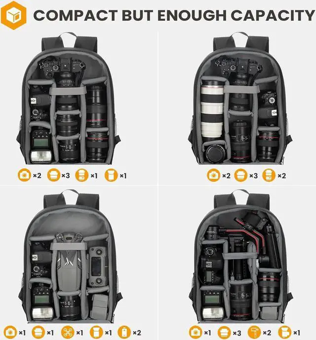 Alt view image 2 of 7 - Camera Bag DSLR Camera Backpack with Waterproof Raincover Laptop Compartment Photography Backpack Case Photo Bag for Women Men Photographers DSLR SLR Mirrorless Camera Lens Tripod Black TB-M