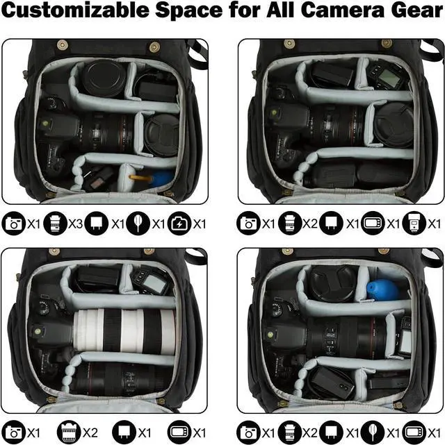 Alt view image 3 of 6 - Camera Backpack, Camera Backpacks for Photographers,DSLR SLR Waterproof Camera Bag Backpack Fit up to 15" Laptop with Tripod Holder Waist Belt Rain Cover, Black