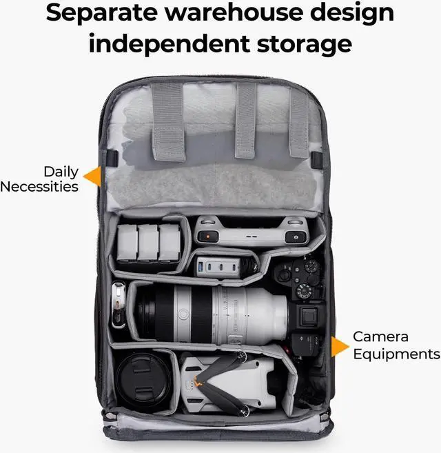 Alt view image 3 of 6 - Camera Backpack, Camera Bags for Photographers Dslr Cameras Compatible for Canon Nikon Sony DJI Mavic Drone, 20L Large Capacity Bag Cover 15.6 Inch Laptop Camera Cases with Raincover