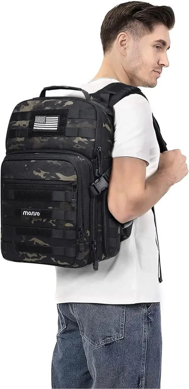 Alt view image 6 of 7 - Camera Backpack, DSLR/SLR/Mirrorless Photography Tactical Camera Bag Case with Tripod Holder & 15-16 inch Laptop Compartment & USA Flag Compatible with Canon/Nikon/Sony, Night Camouflage