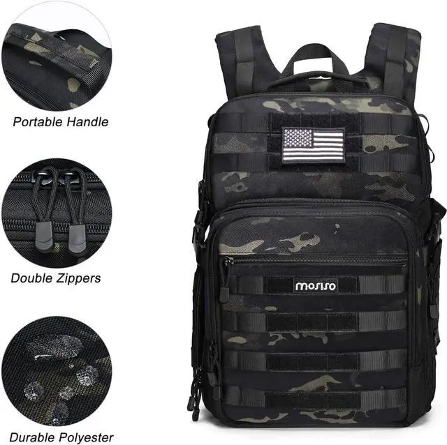 Alt view image 5 of 7 - Camera Backpack, DSLR/SLR/Mirrorless Photography Tactical Camera Bag Case with Tripod Holder & 15-16 inch Laptop Compartment & USA Flag Compatible with Canon/Nikon/Sony, Night Camouflage