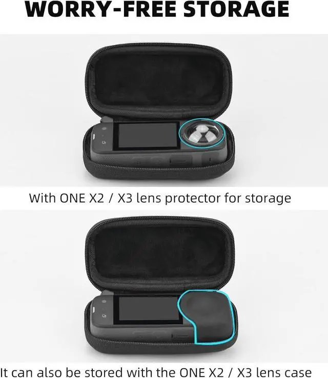 Alt view image 4 of 7 - Carrying Case for Insta360 X3, Portable Storage Bag Lens Protective Cover Hard Shell Protector Travel Case with wrist strap for Insta360 ONE X X2 X3 Camera Accessories(Not for X4)