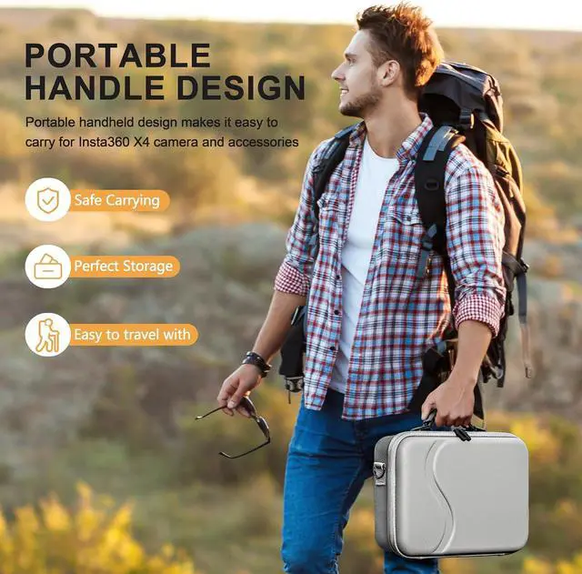Alt view image 6 of 6 - Carry Case for Insta360 X4, Portable PU Storage Protective Bag Travel Case for Insta360 X4 Accessories with Large Capacity