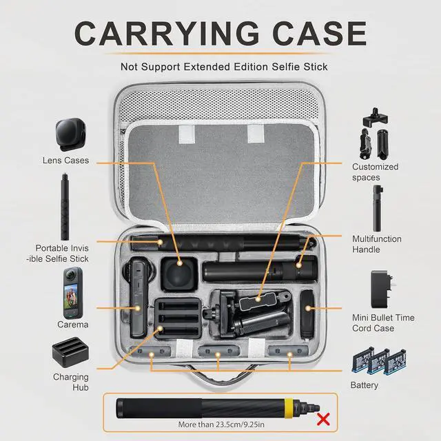 Alt view image 2 of 6 - Carry Case for Insta360 X4, Portable PU Storage Protective Bag Travel Case for Insta360 X4 Accessories with Large Capacity