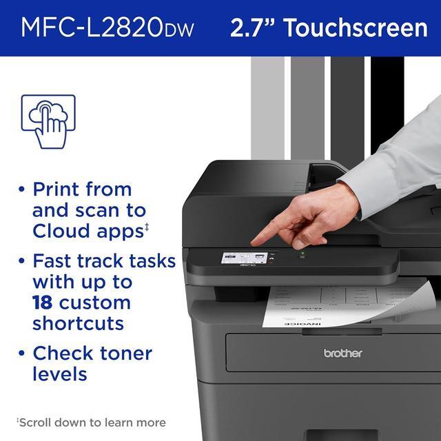 Alt view image 6 of 7 - Brother Wireless Compact Monochrome All-in-One Laser Printer with Copy, Scan and Fax, Duplex, Black & White | Includes Refresh Subscription Trial - MFC-L2820DW