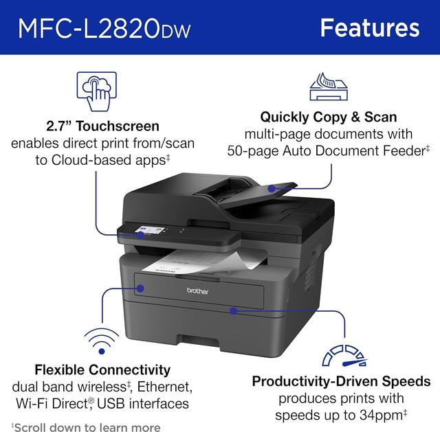 Alt view image 3 of 7 - Brother Wireless Compact Monochrome All-in-One Laser Printer with Copy, Scan and Fax, Duplex, Black & White | Includes Refresh Subscription Trial - MFC-L2820DW