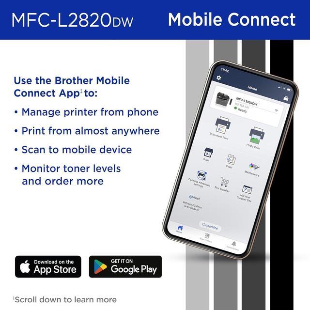 Alt view image 5 of 7 - Brother Wireless Compact Monochrome All-in-One Laser Printer with Copy, Scan and Fax, Duplex, Black & White | Includes Refresh Subscription Trial - MFC-L2820DW