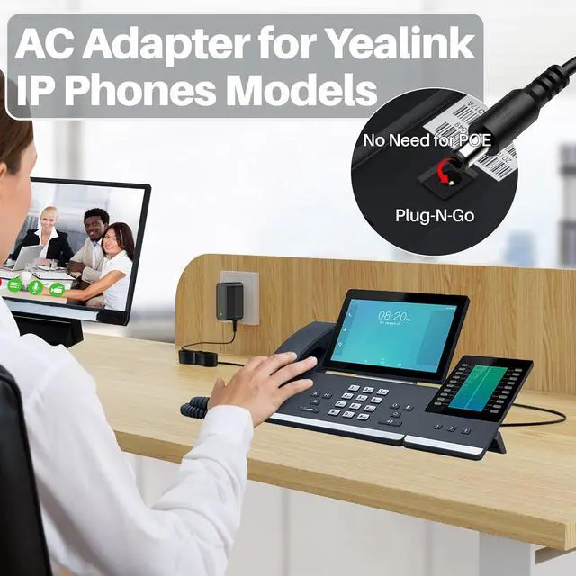 Alt view image 3 of 7 - Power Adapter for Yealink Phone T54W, T46U, MP54, MP56, T57W, T46S, T48U, T53W Power Supply for Yealink IP Phones SIP-T29G, T48S,T58A, T58-CAM, MP56 for Teams, PS5V2000US 5V 2A Charger Replacement