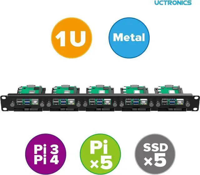 Alt view image 2 of 6 - 9" 1U Rackmount for Raspberry Pi, SSD Bracket for Any 2.5" SSDs, Hold Up to 5 Raspberry Pi 5/4B Boards, Front-Removable with Captive Screws