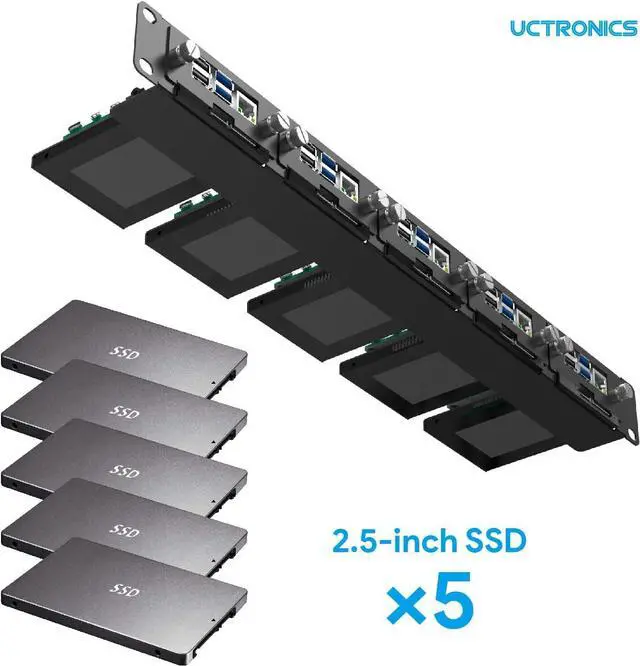 Alt view image 5 of 6 - 9" 1U Rackmount for Raspberry Pi, SSD Bracket for Any 2.5" SSDs, Hold Up to 5 Raspberry Pi 5/4B Boards, Front-Removable with Captive Screws