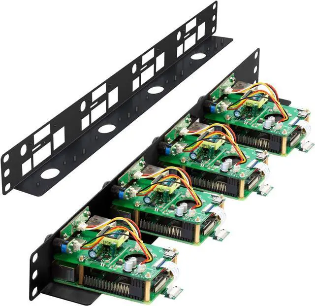 Alt view image 3 of 6 - Ultimate Rack with PoE Functionality for Raspberry Pi 4, 19" 1U Rackmount with PoE HAT, All IO on One Side, OLED Display, Power Switch, and Cooling Fan