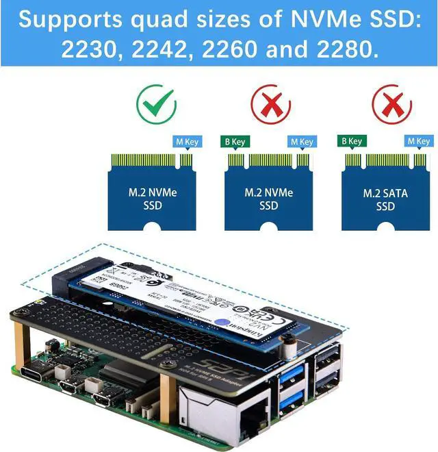 Alt view image 3 of 7 - N04 M.2 NVMe to PCIe Adapter for Raspberry Pi 5, Support M.2 NVMe SSD 2230 2242 2260 2280