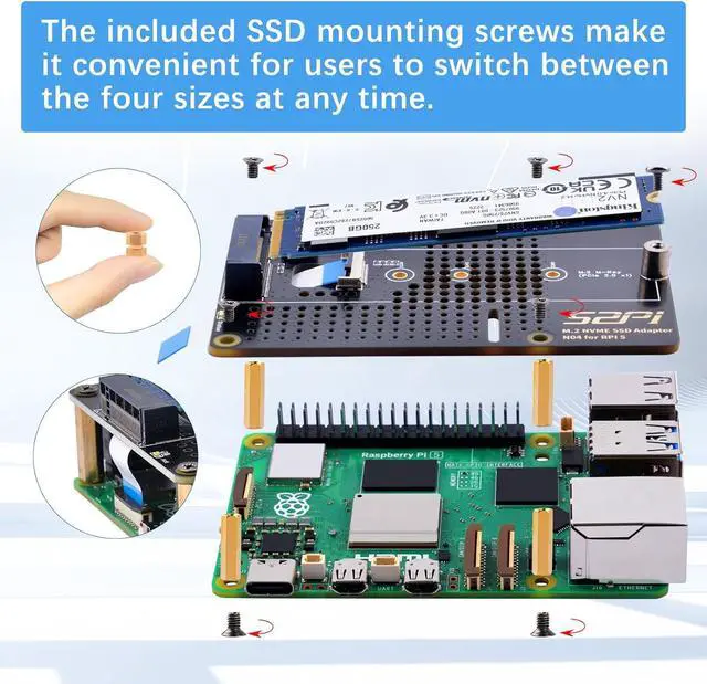Alt view image 5 of 7 - N04 M.2 NVMe to PCIe Adapter for Raspberry Pi 5, Support M.2 NVMe SSD 2230 2242 2260 2280