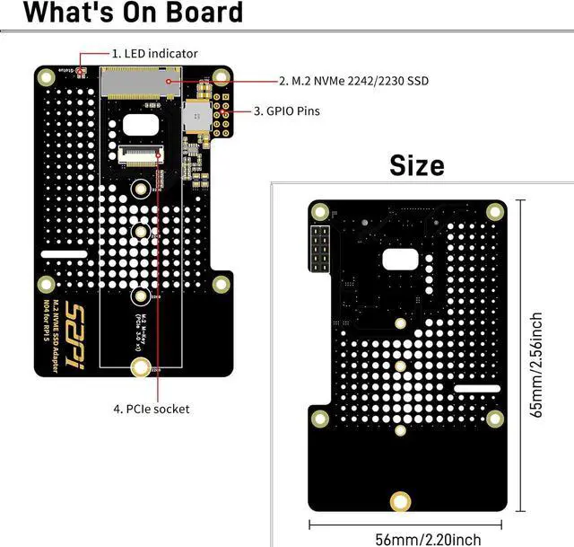 Alt view image 4 of 7 - N04 M.2 NVMe to PCIe Adapter for Raspberry Pi 5, Support M.2 NVMe SSD 2230 2242 2260 2280