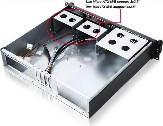 Alt view image 4 of 7 - 2U Micro ATX Compact Rackmount 2 x 5.25 Chassis Support ATX PS2 PSU with 120mm Fan on top, USB3.0 with 2.0 Adapter