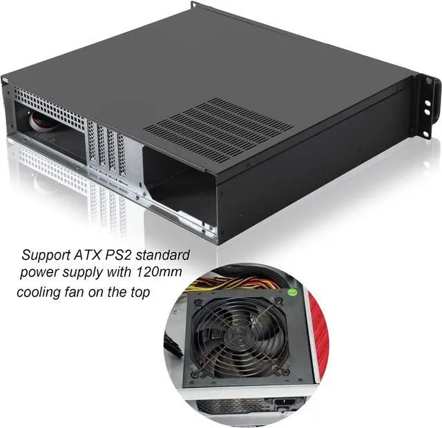 Alt view image 5 of 7 - 2U Micro ATX Compact Rackmount 2 x 5.25 Chassis Support ATX PS2 PSU with 120mm Fan on top, USB3.0 with 2.0 Adapter