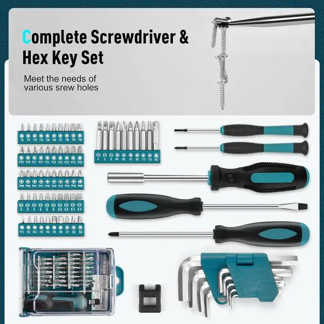 Alt view image 5 of 6 - 379-PCs Home Tool Kit - Portable Complete Household and Auto Repair Tool Set - Hand General Basic Tool Box Storage Case with Drawer - Full Basic Toolkit for Handyman & Diyer & Homeowner