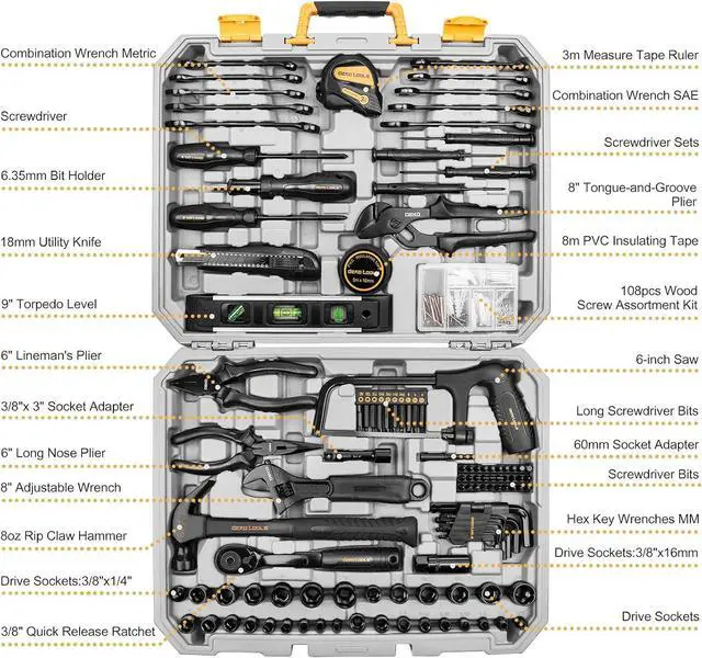Main image of 218-Piece General Household Hand Tool kit, Professional Auto Repair Tool Set for Homeowner, General Household Hand Tool Set with Plier, Screwdriver Set, Socket Set, with Portable Storage Case