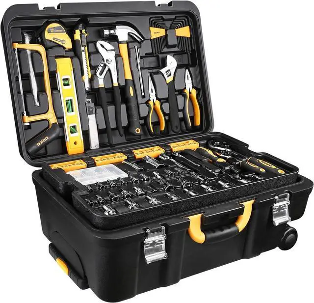 Alt view image 6 of 7 - 258 Piece Tool Kit with Rolling Tool Box Socket Wrench Hand Tool Set Mechanic Case Trolley Portable