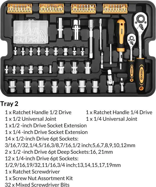 Alt view image 3 of 7 - 258 Piece Tool Kit with Rolling Tool Box Socket Wrench Hand Tool Set Mechanic Case Trolley Portable