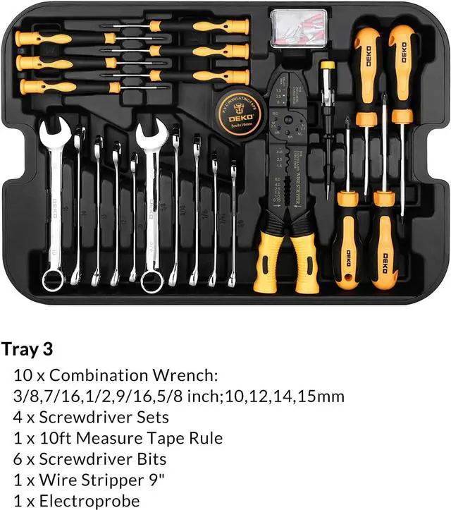 Alt view image 4 of 7 - 258 Piece Tool Kit with Rolling Tool Box Socket Wrench Hand Tool Set Mechanic Case Trolley Portable